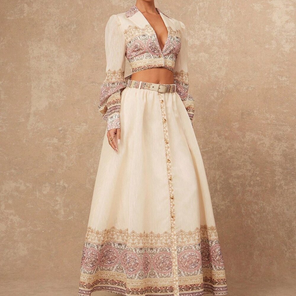 Multicolor Boho Women's Crop Top & Maxi Skirt Set